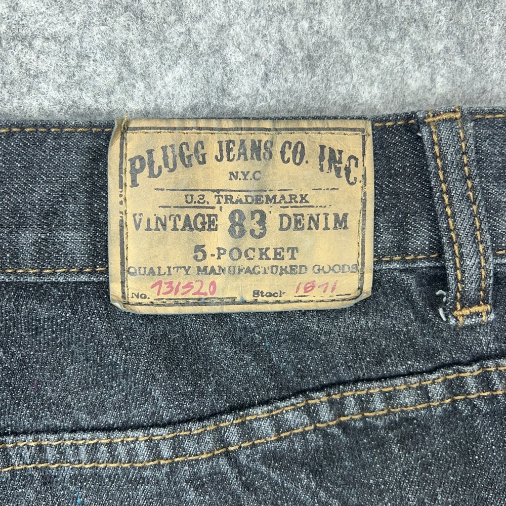 VTG Plugg Jeans Mens 32x30 Black Straight Leg Flap Pockets‎ Stretch Denim Y2K - Picture 9 of 14